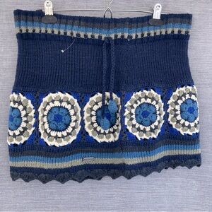 Moshiki Skirt Wool Crochet Mini Skirt Blue